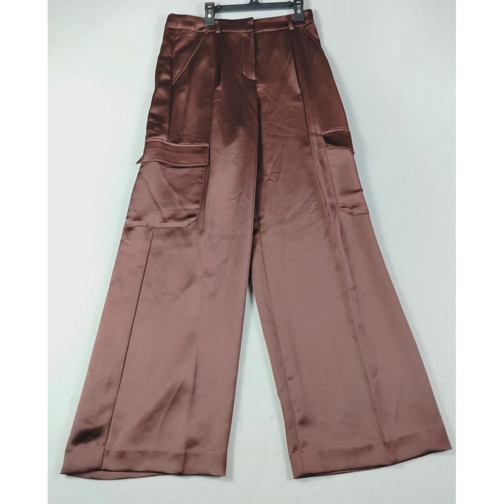 Express Pants Womens 6S Brown Satin Trouser‎ High Rise Cargo Wide Leg Preppy
